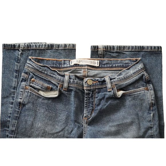 Express Jeans Stretch Low Slung Flare Womens Size 3 / 4 R Blue Denim - Picture 5 of 9